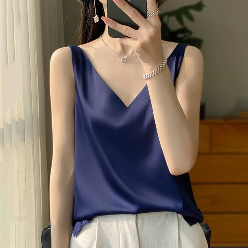 Ärmelloses Satin-Seiden-Top