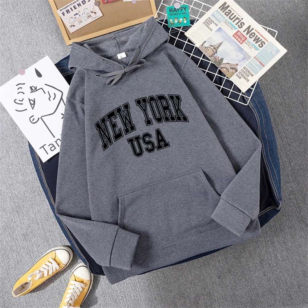 Heidi-Mode | Sweatshirt mit Kapuze Fleece Print New York Usa für Damen