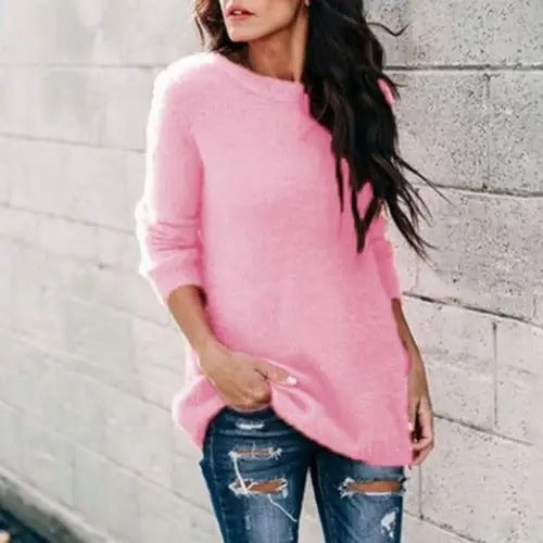 Heidi-Mode | Damen Weihnachtspullover Frühling Langarm Rundhals Fuzzy Strickpullover