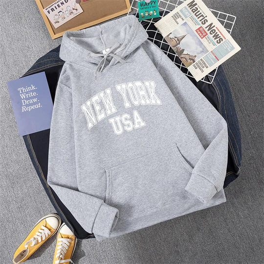 Heidi-Mode | Sweatshirt mit Kapuze Fleece Print New York Usa für Damen