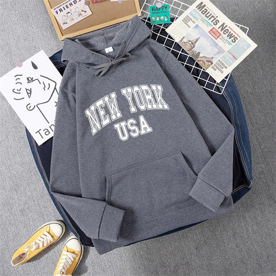 Heidi-Mode | Sweatshirt mit Kapuze Fleece Print New York Usa für Damen