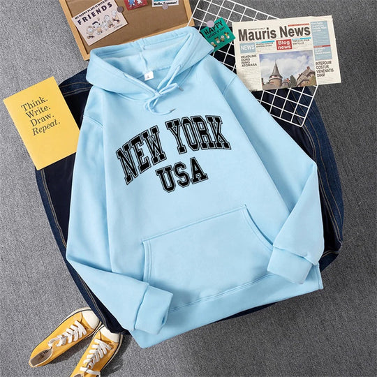 Heidi-Mode | Sweatshirt mit Kapuze Fleece Print New York Usa für Damen