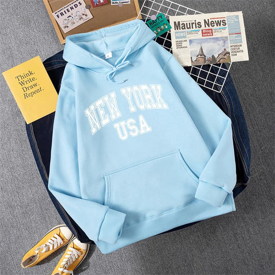 Heidi-Mode | Sweatshirt mit Kapuze Fleece Print New York Usa für Damen