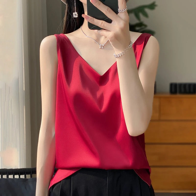 Ärmelloses Satin-Seiden-Top