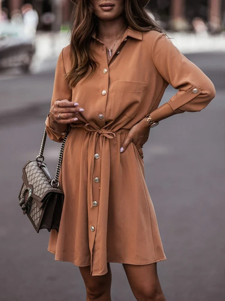 Heidi-Mode | Hemdkleid mit rollbarem Kragen und geknoteten Ärmeln