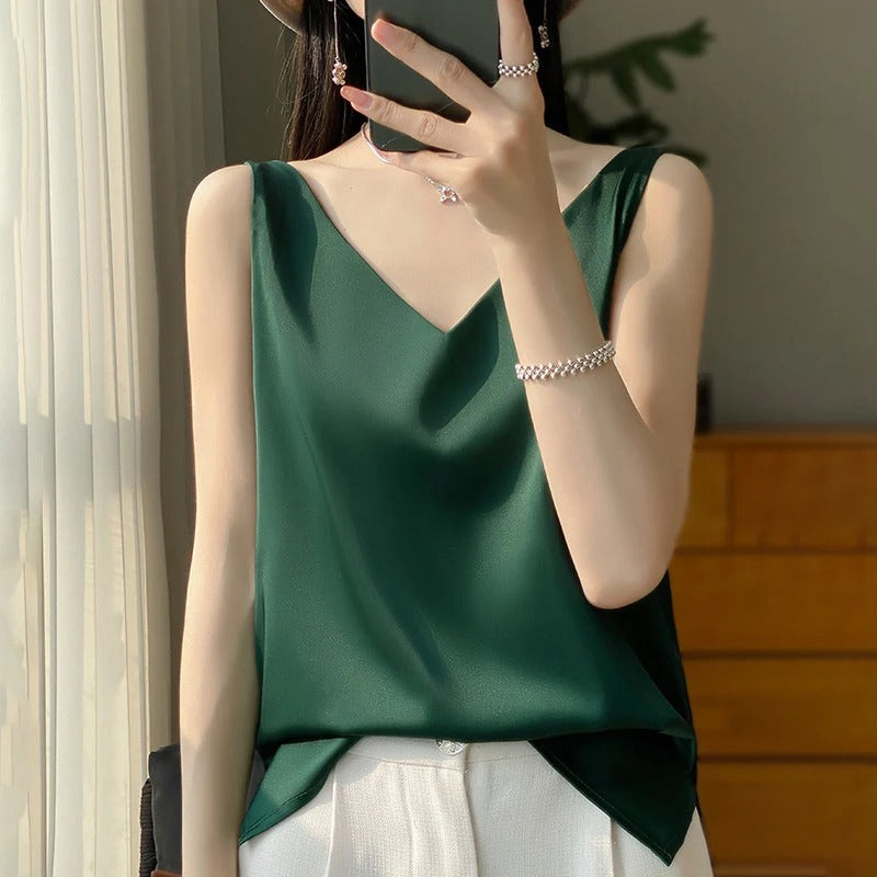 Ärmelloses Satin-Seiden-Top