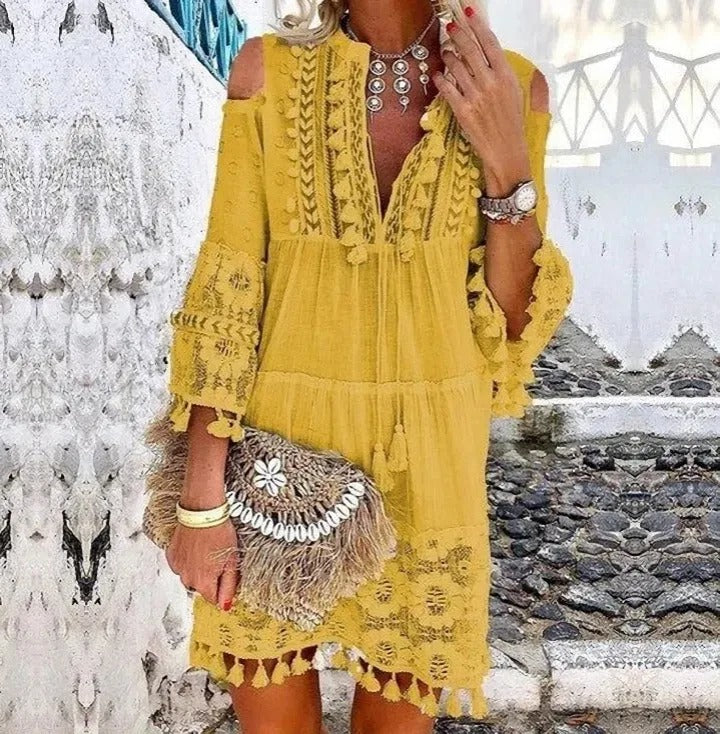 Boho Spitzen-Mini-Kleid