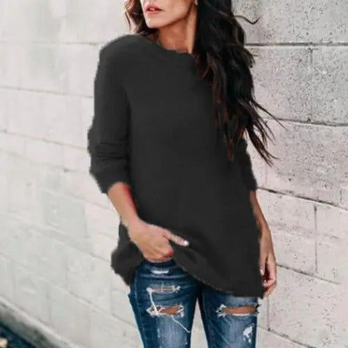 Heidi-Mode | Damen Weihnachtspullover Frühling Langarm Rundhals Fuzzy Strickpullover