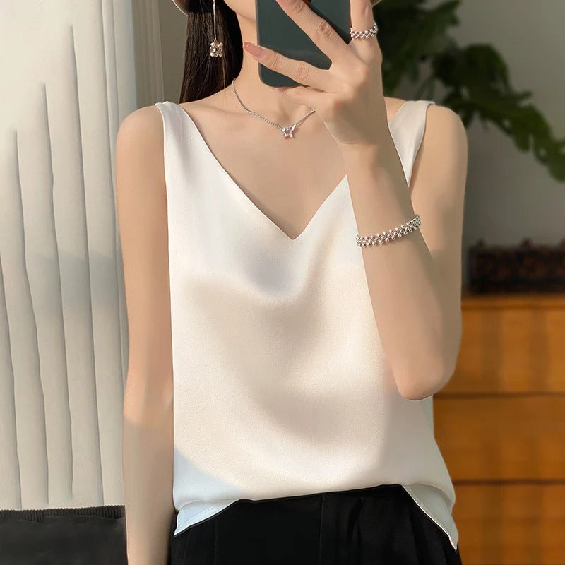 Ärmelloses Satin-Seiden-Top