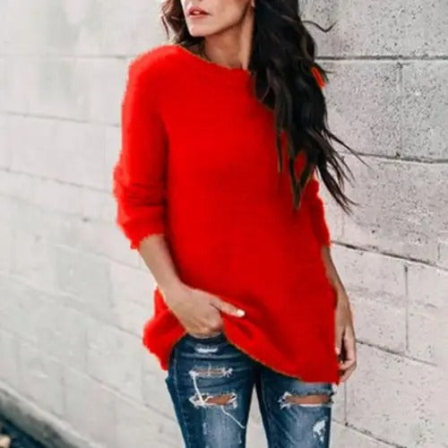 Heidi-Mode | Damen Weihnachtspullover Frühling Langarm Rundhals Fuzzy Strickpullover