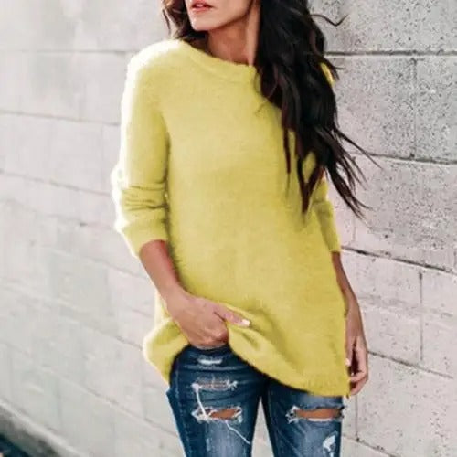 Heidi-Mode | Damen Weihnachtspullover Frühling Langarm Rundhals Fuzzy Strickpullover