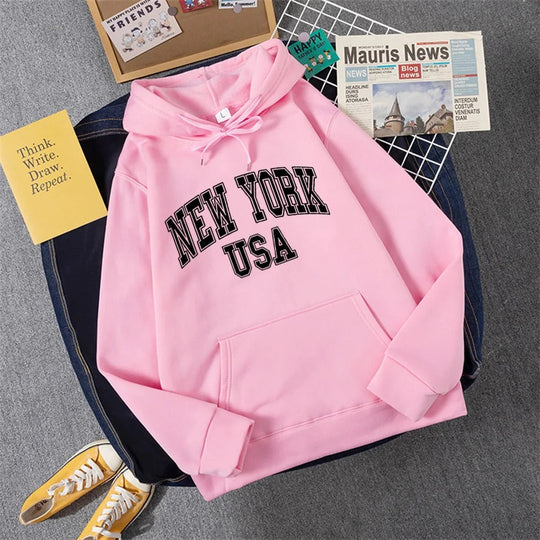Heidi-Mode | Sweatshirt mit Kapuze Fleece Print New York Usa für Damen