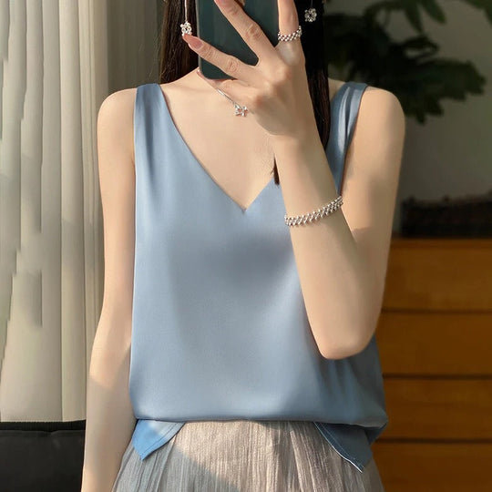 Ärmelloses Satin-Seiden-Top