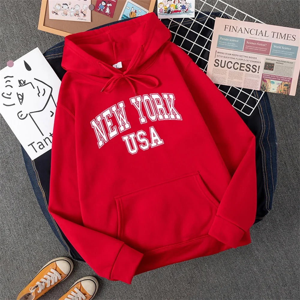 Heidi-Mode | Sweatshirt mit Kapuze Fleece Print New York Usa für Damen
