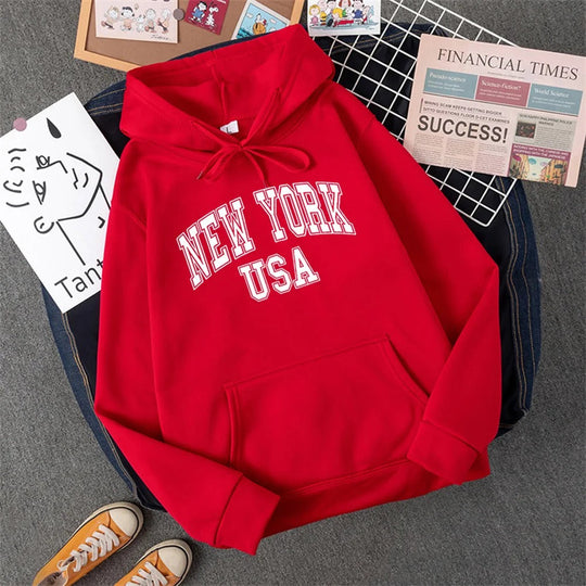 Heidi-Mode | Sweatshirt mit Kapuze Fleece Print New York Usa für Damen