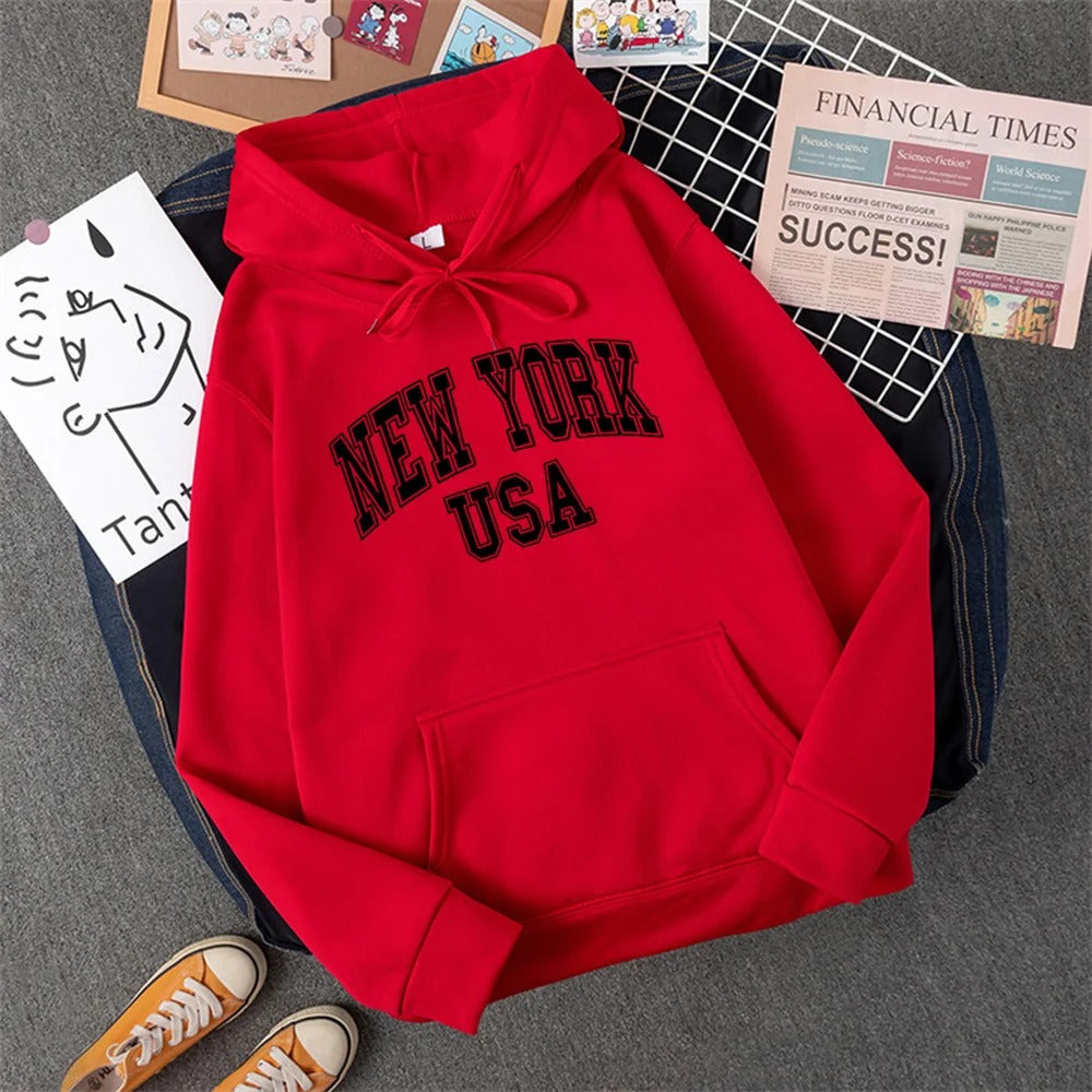 Heidi-Mode | Sweatshirt mit Kapuze Fleece Print New York Usa für Damen