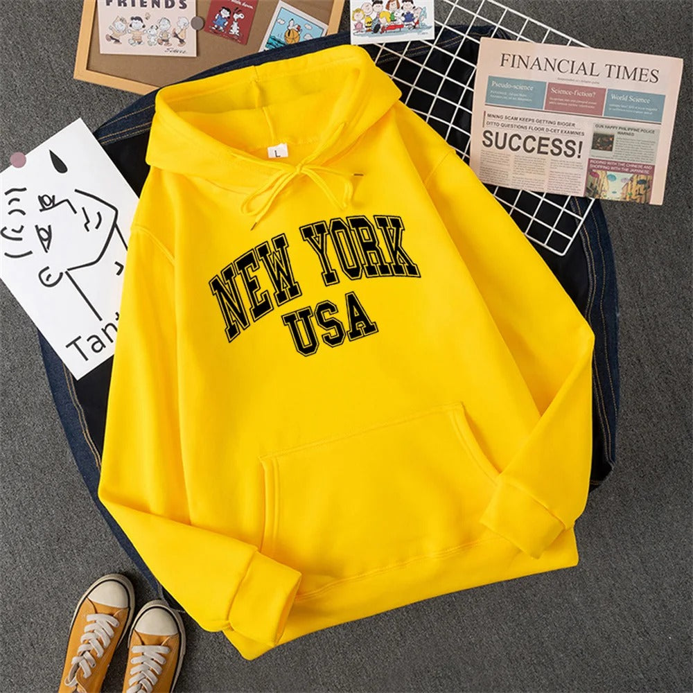 Heidi-Mode | Sweatshirt mit Kapuze Fleece Print New York Usa für Damen
