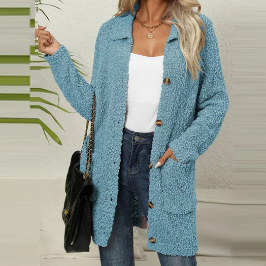 Heidi-Mode | Lange Teddyjacke mit Knopfverschluss Fleece Weich und Warm