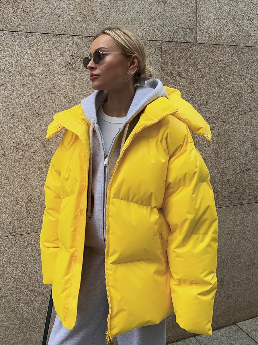 Heidi-Mode | Kurze Daunenjacke aus Baumwolle mit Kapuze, ideal für kalte Tage