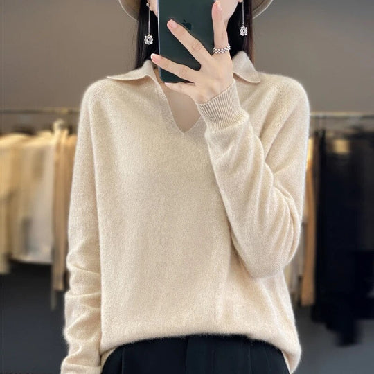 Heidi-Mode | Weicher Damenpullover, V-Ausschnitt mit Kragen