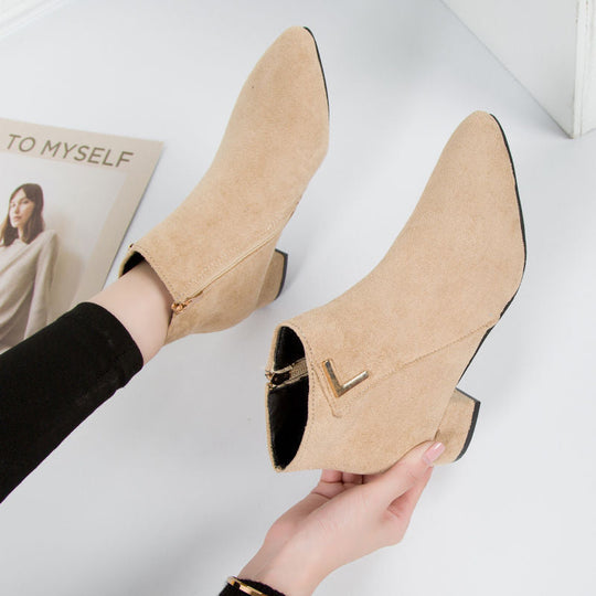 Heidi-Mode | Elegante Wildleder Stiefeletten mit Reißverschluss und Blockabsatz für Damen Ideal für Das Tägliche Tragen