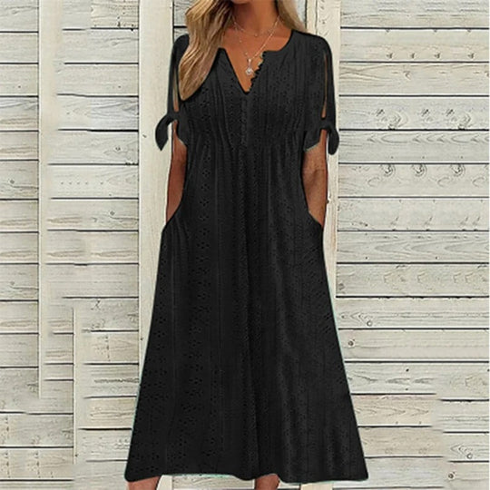 Sommerliches V-Ausschnitt Kleid mit Spitzenakzenten für Damen