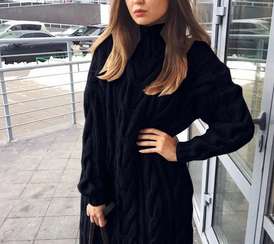 Heidi-Mode | Warmer Damen Rollkragenpullover Mit Zopfmuster
