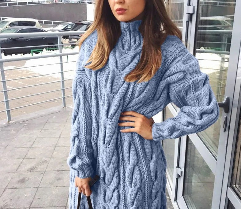 Heidi-Mode | Warmer Damen Rollkragenpullover Mit Zopfmuster