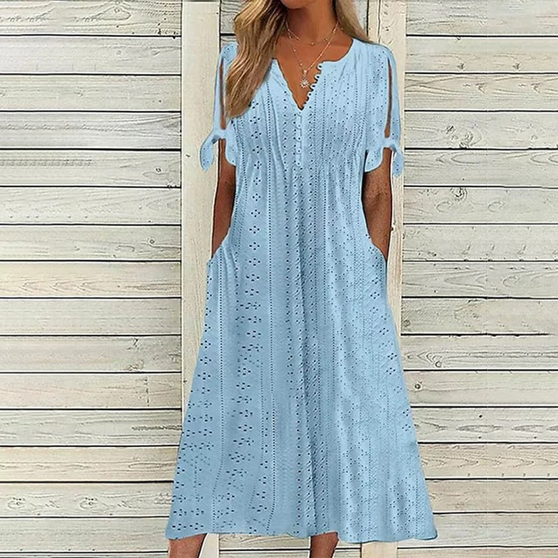 Sommerliches V-Ausschnitt Kleid mit Spitzenakzenten für Damen