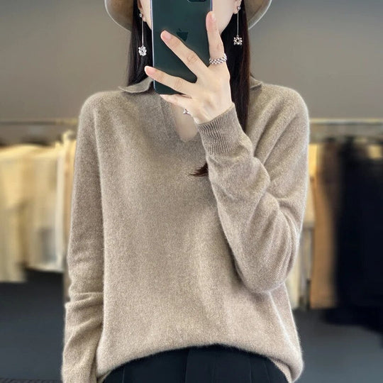 Heidi-Mode | Weicher Damenpullover, V-Ausschnitt mit Kragen