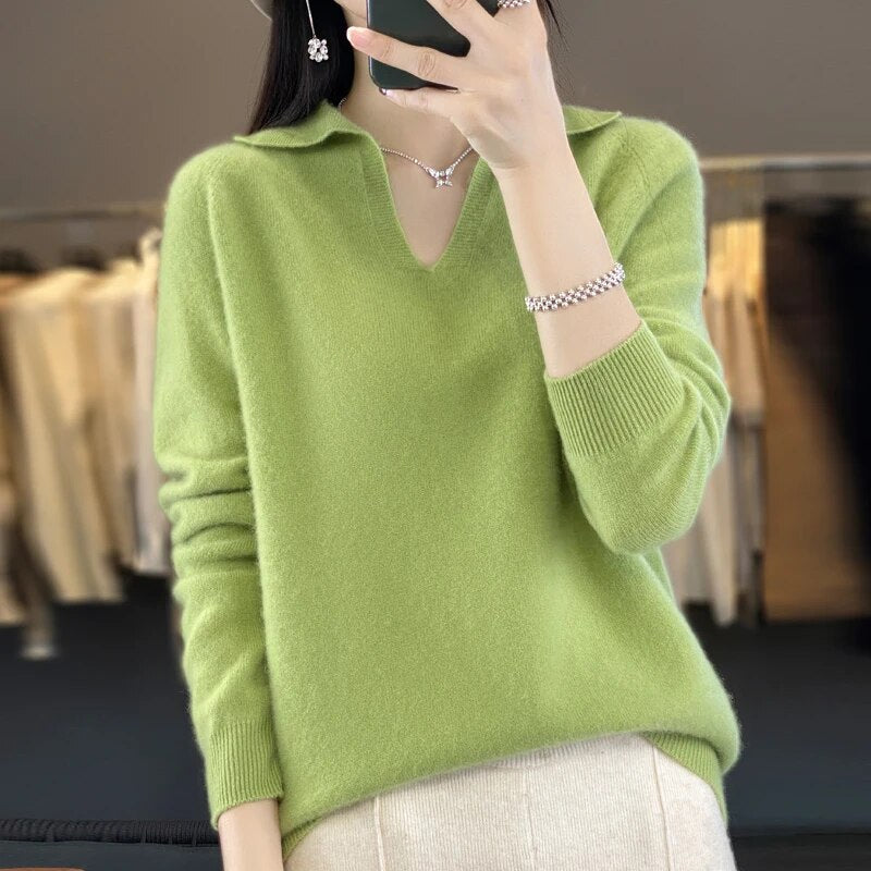 Heidi-Mode | Weicher Damenpullover, V-Ausschnitt mit Kragen