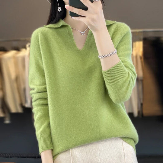 Heidi-Mode | Weicher Damenpullover, V-Ausschnitt mit Kragen