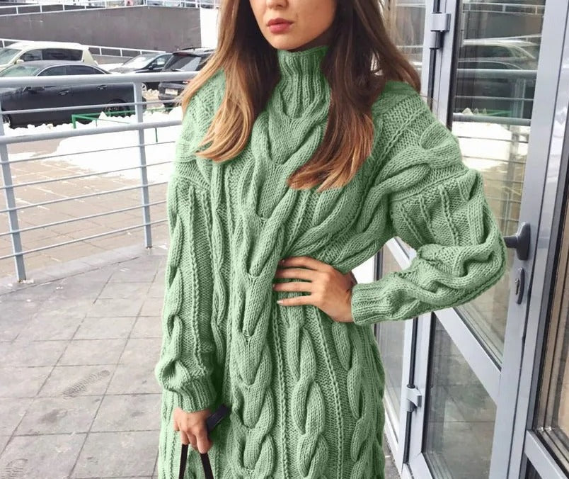 Heidi-Mode | Warmer Damen Rollkragenpullover Mit Zopfmuster
