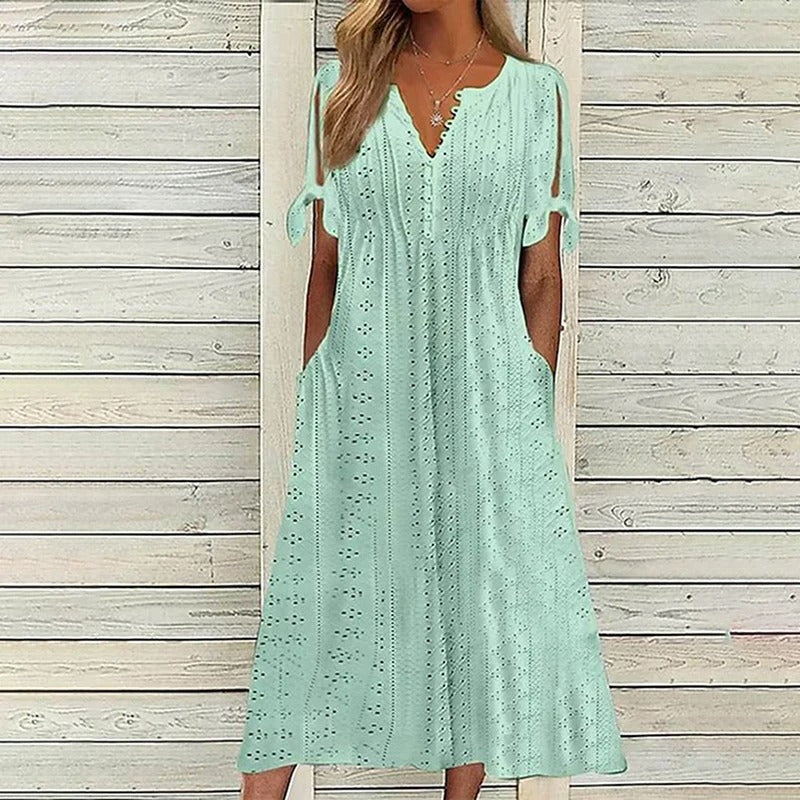 Sommerliches V-Ausschnitt Kleid mit Spitzenakzenten für Damen