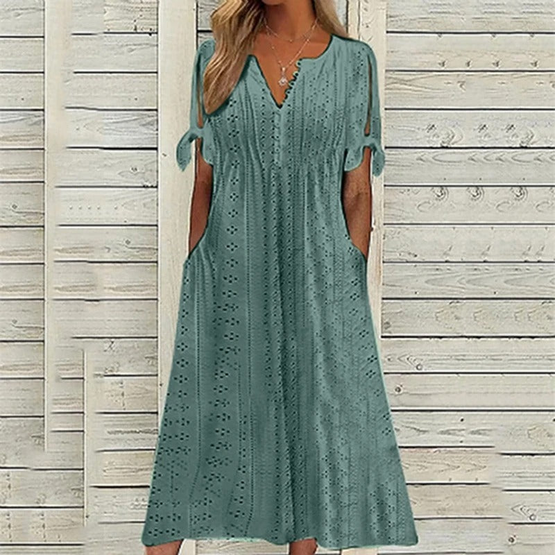 Sommerliches V-Ausschnitt Kleid mit Spitzenakzenten für Damen