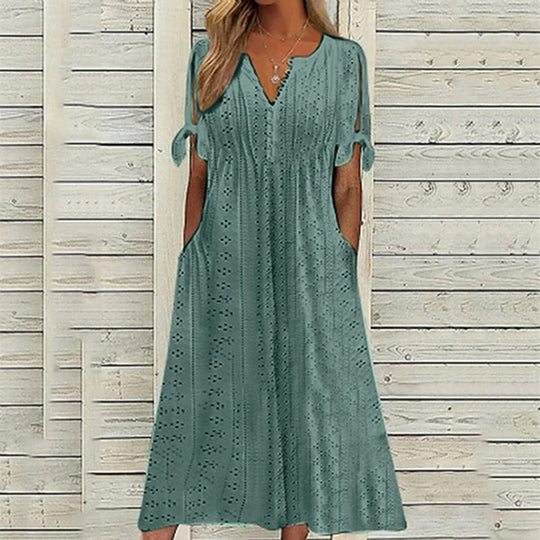 Sommerliches V-Ausschnitt Kleid mit Spitzenakzenten für Damen