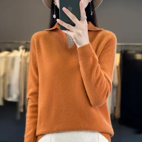 Heidi-Mode | Weicher Damenpullover, V-Ausschnitt mit Kragen
