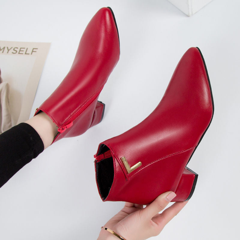 Heidi-Mode | Stilvolle Lässige Leder Stiefeletten mit Niedrigen Absätzen für Frauen