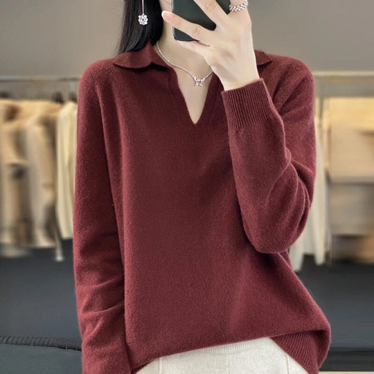 Heidi-Mode | Weicher Damenpullover, V-Ausschnitt mit Kragen