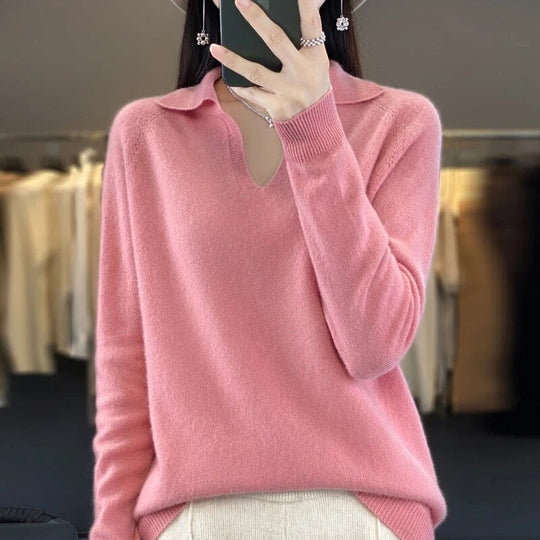 Heidi-Mode | Weicher Damenpullover, V-Ausschnitt mit Kragen