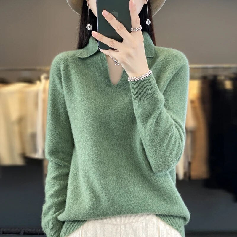 Heidi-Mode | Weicher Damenpullover, V-Ausschnitt mit Kragen