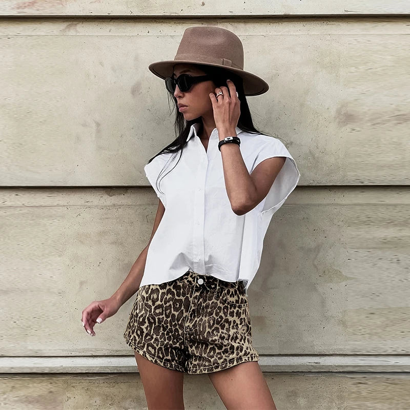 Heidi-Mode - Denim Leopard Shorts