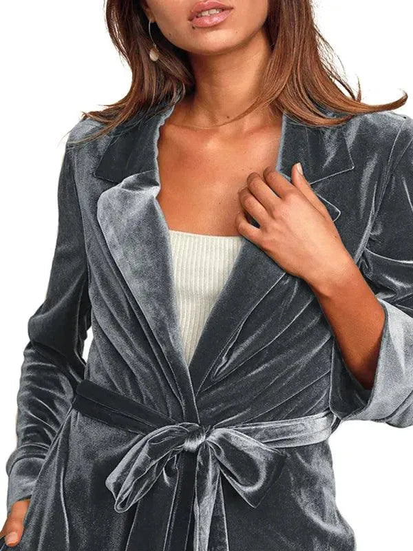 Heidi-Mode | Samt Lange Blazer Damen Mantel
