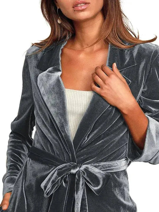 Heidi-Mode | Samt Lange Blazer Damen Mantel