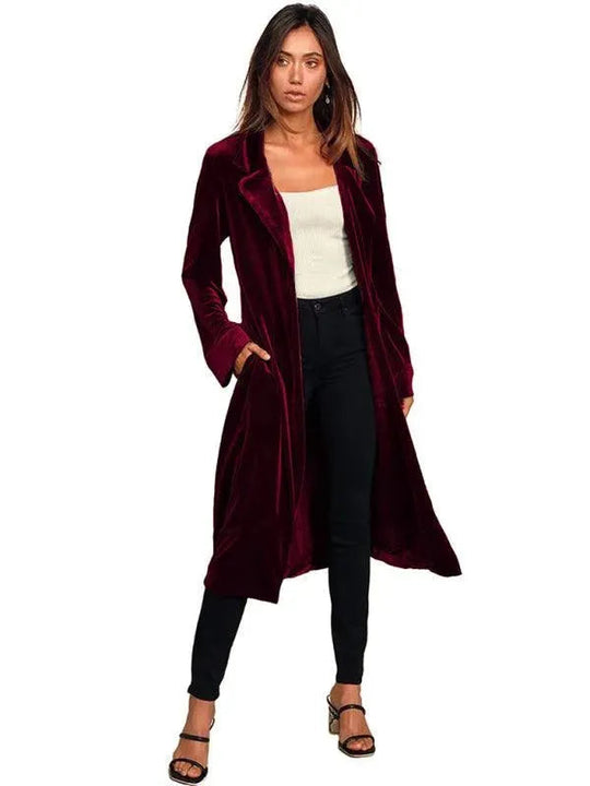 Heidi-Mode | Samt Lange Blazer Damen Mantel
