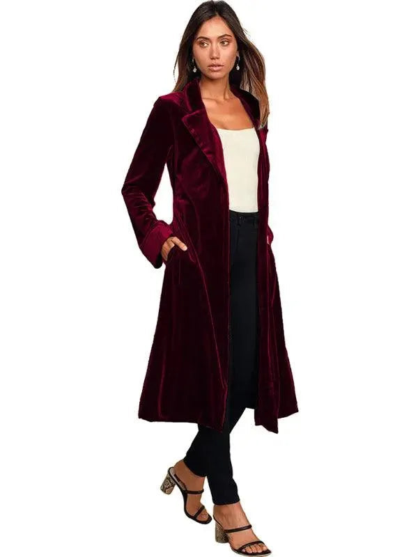 Heidi-Mode | Samt Lange Blazer Damen Mantel