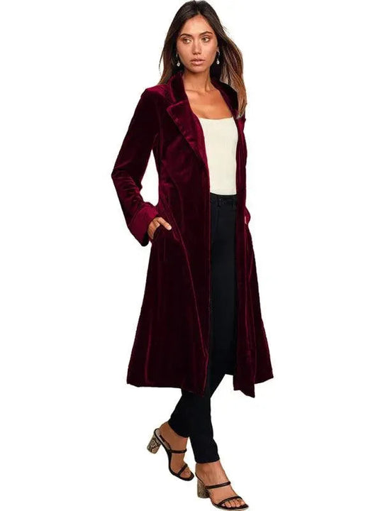 Heidi-Mode | Samt Lange Blazer Damen Mantel
