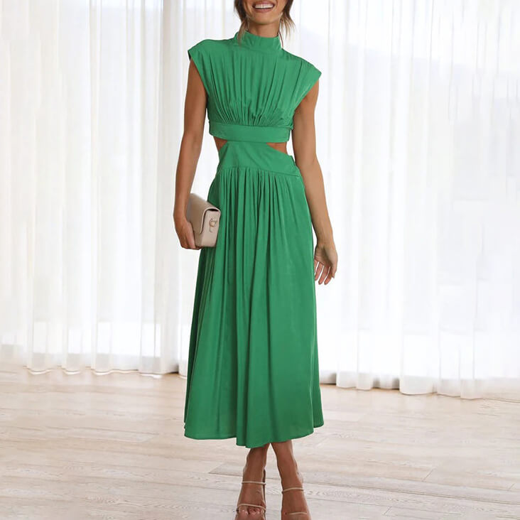 Heidi-Mode | Hochgeschlossen Gefaltetes Elegante Sommerkleider Damen
