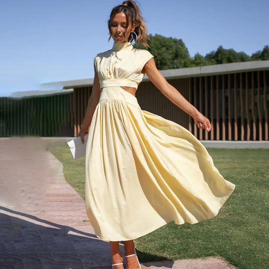 Heidi-Mode | Hochgeschlossen Gefaltetes Elegante Sommerkleider Damen