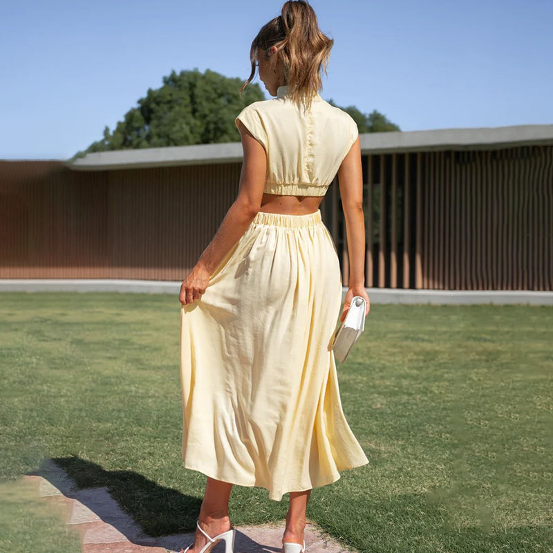 Heidi-Mode | Hochgeschlossen Gefaltetes Elegante Sommerkleider Damen